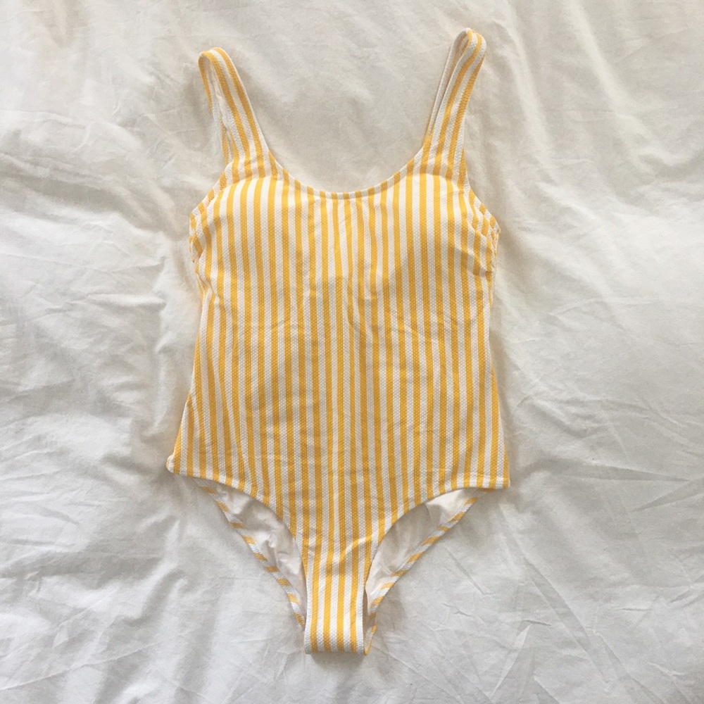 H&M high cut yellow striped swimsuit